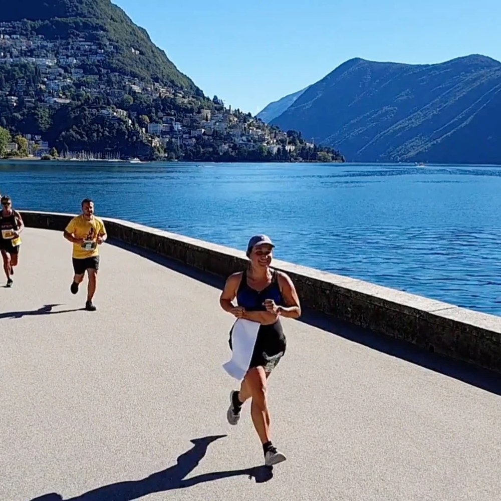 Running the StraLugano half marathon along the Lake Lugano lakefront promenade