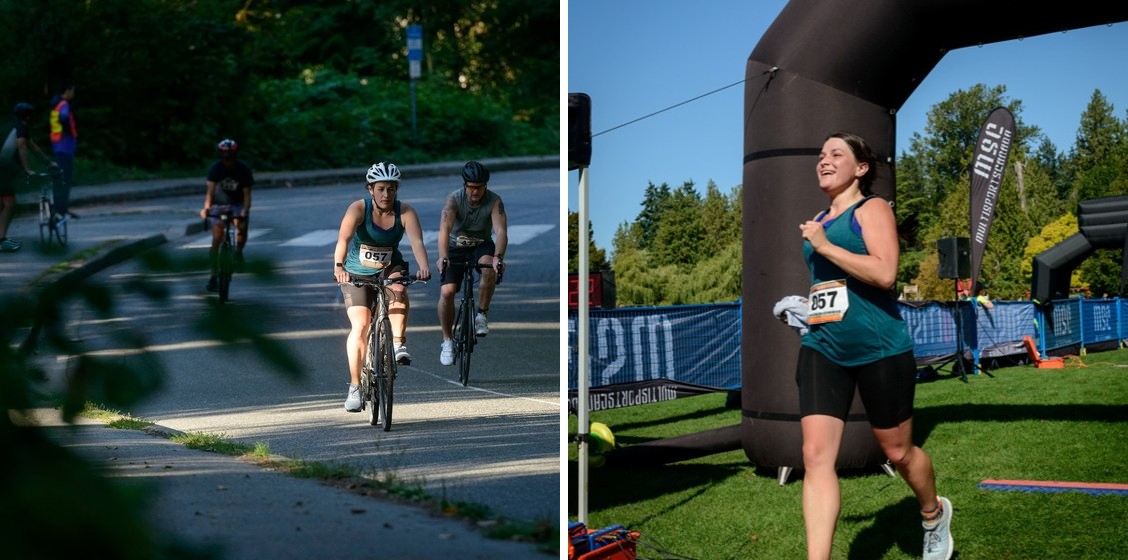 Olympic-distance triathlon in Vancouver: the cycling leg and finishing the run through the arch